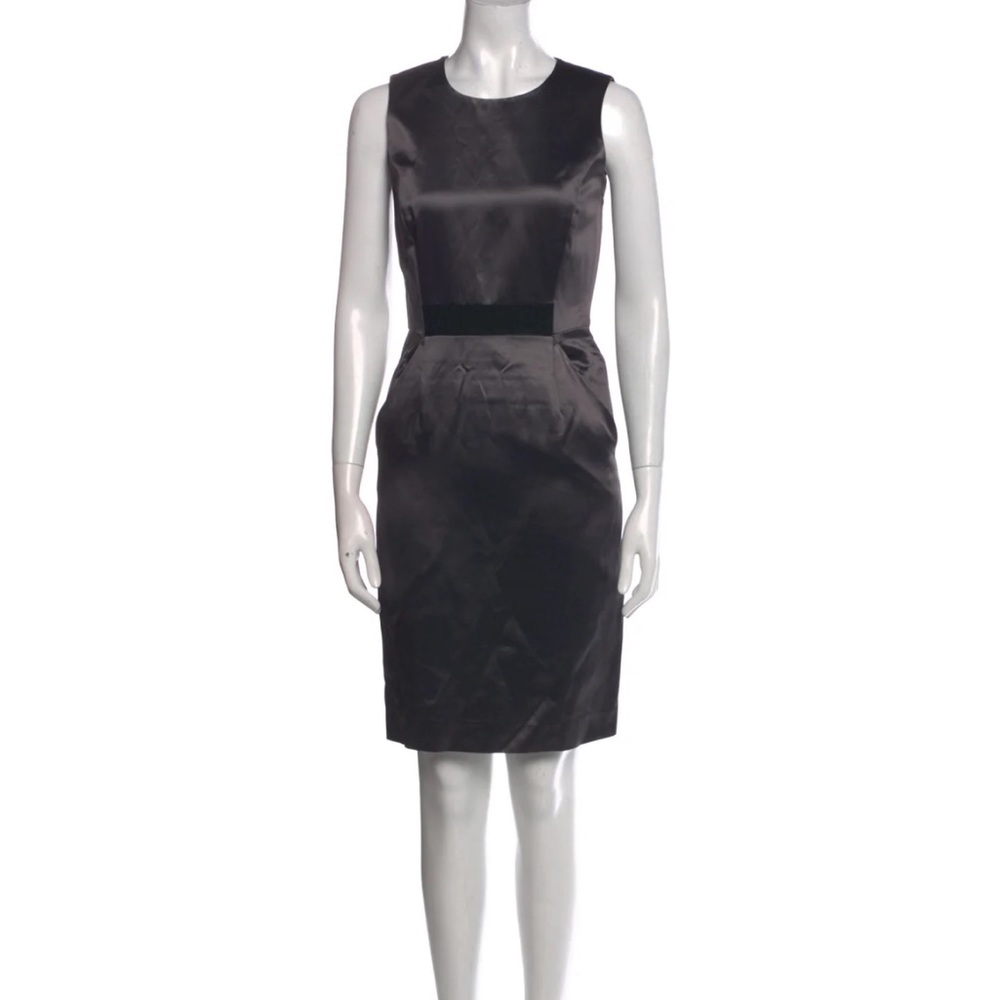PORTS 1961 Crew Neck Satin Mini Dress Charcoal Grey with ribbon